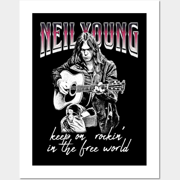 Neil Young Rockin Classic Guitar Wall Art by jawiqonata